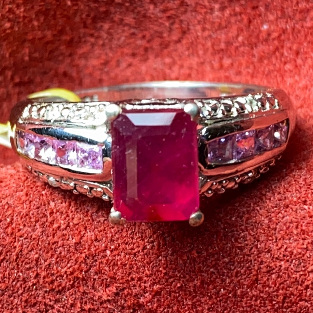 Sterling Silver 925 Emerald Cut Ring 8.5 Costume Jewelry Victorian